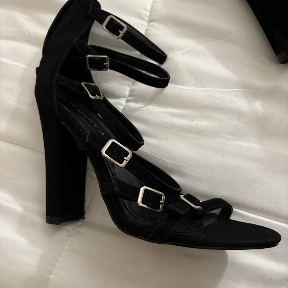Miss Lola Black Multi-Strap Heels